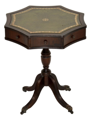 Vintage Georgian Leather Top Drum Table, 1950