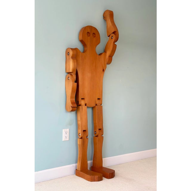 Brown Mid-Century American Folk Art Wood Articulated Man Figure For Sale - Image 8 of 9