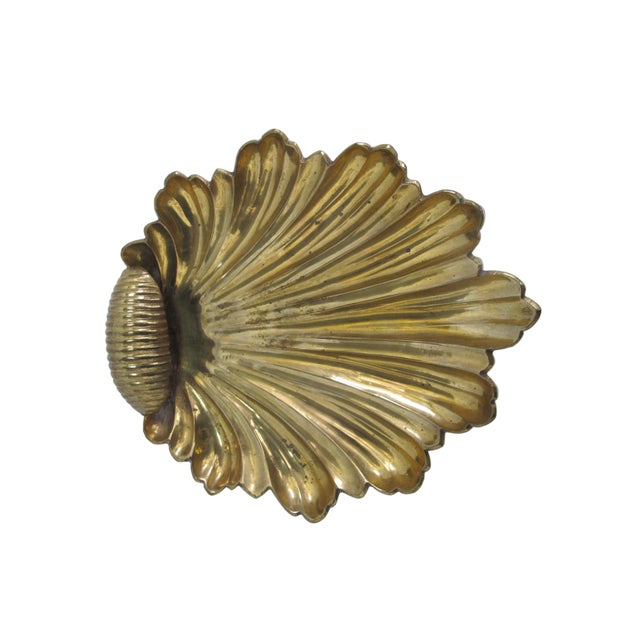 Nautical Italian Raymor Style Solid Brass Coastal Footed Seashell Tray Dish Pair For Sale - Image 3 of 7