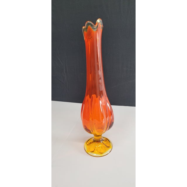 Mid-Century Modern Mid Century Modern Viking Art Glass Swung Bud Vase Stretch Orange For Sale - Image 3 of 4