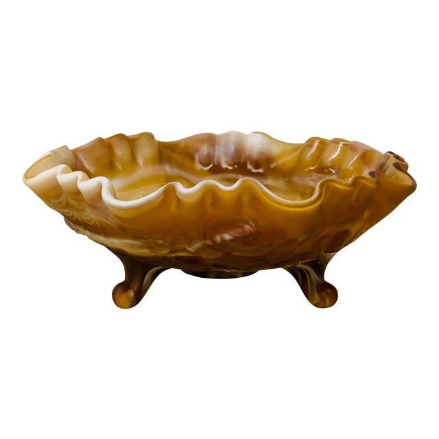 1970s Imperial Slag Glass Footed & Ruffled Bowl For Sale