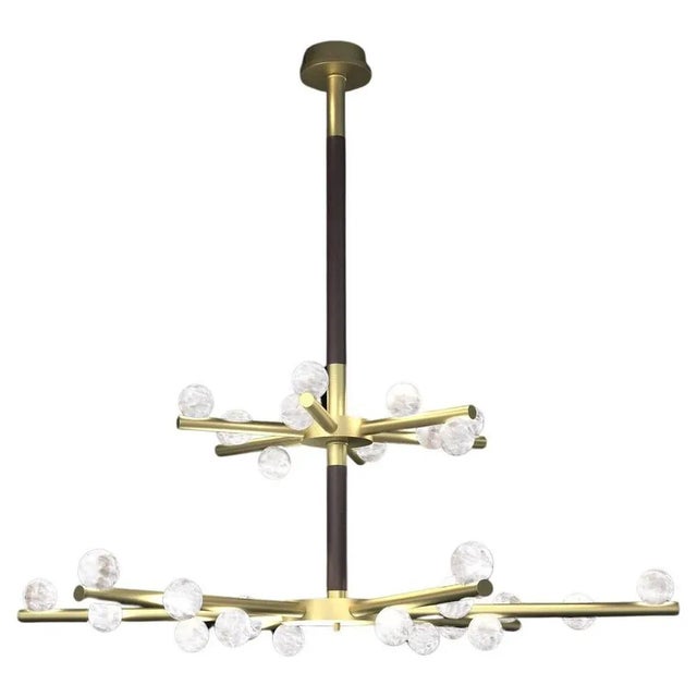 Demetra Brushed Brass Double Chandelier by Alabastro Italiano For Sale - Image 4 of 4