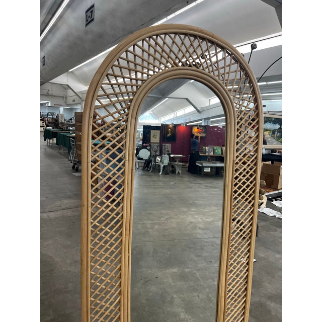 Boho Chic Large Vintage Arched Bamboo Floor Mirror For Sale - Image 3 of 6