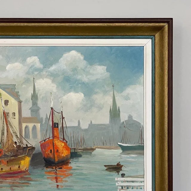 Sky Blue Framed Mid-Century Modernist Oil Painting by Clebant For Sale - Image 8 of 13