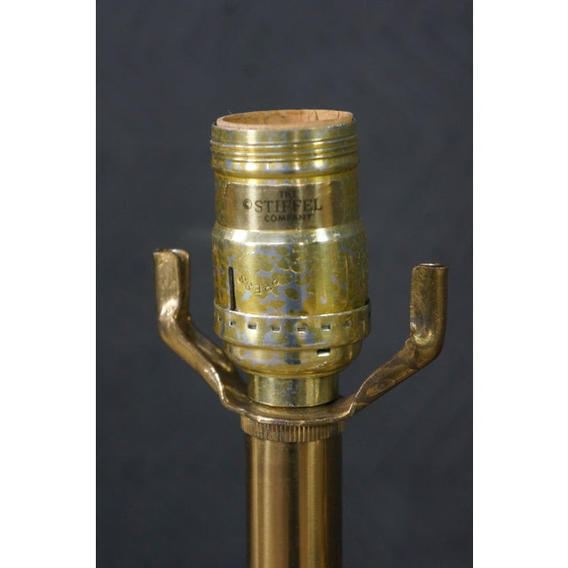 Mid 20th Century Stiffel Hollywood Regency Empire White Enamel & Brass Buffet Table Lamps - Pair For Sale - Image 6 of 18