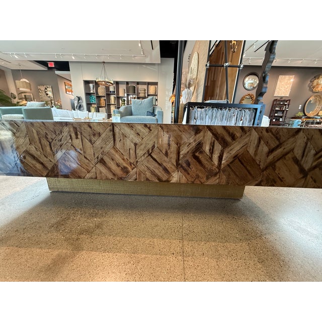 Made Goods Lesandro Coffee Table 40" X 60" Banana Bark With Gold Raffia Base For Sale - Image 10 of 11