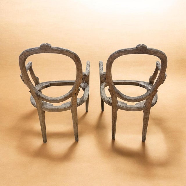 French Pair of Vintage Louis XVI Style Hand-Carved Faux Bois Wood Armchairs – Upholstery Ready For Sale - Image 3 of 10