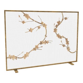 Aged Gold Sakura Fireplace Screen Iron For Sale