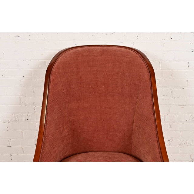 Wood John Widdicomb Modern Art Deco Cherry Wood High Back Upholstered Tub Chair or Slipper Chair For Sale - Image 7 of 16