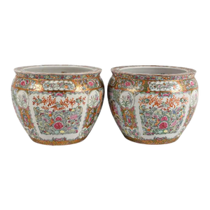 Pair of Chinese Famille Rose Porcelain Fishbowl Planters