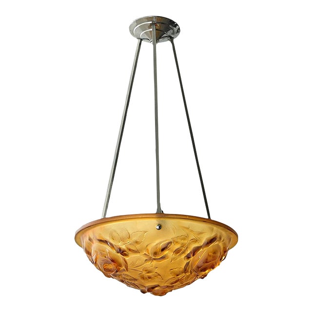 French Art Deco Amber Glass Ceiling Fixture For Sale