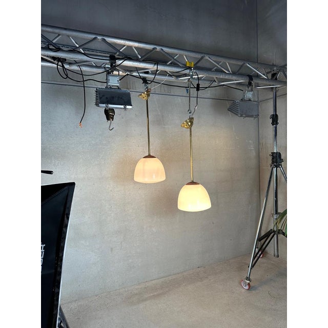Art Deco Monastery/School Pendant Lamp in Opaline and Brass For Sale - Image 3 of 18