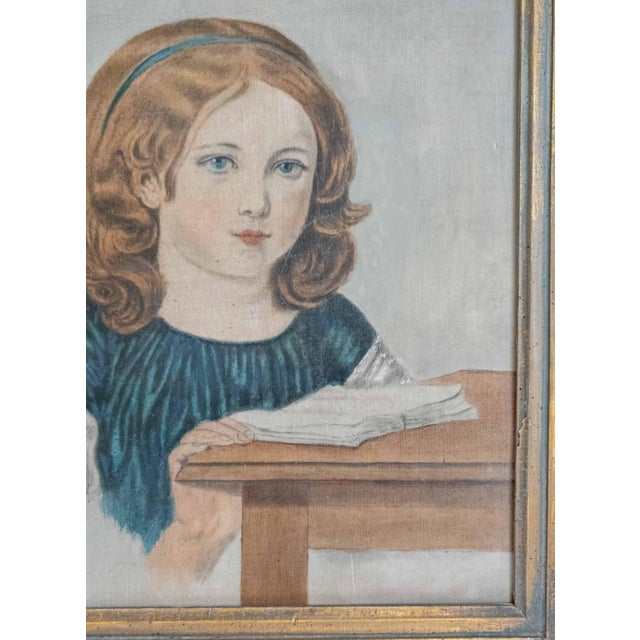 19th Century American Folk Art Portrait Painting of a Girl With a Book, Boston For Sale - Image 10 of 16