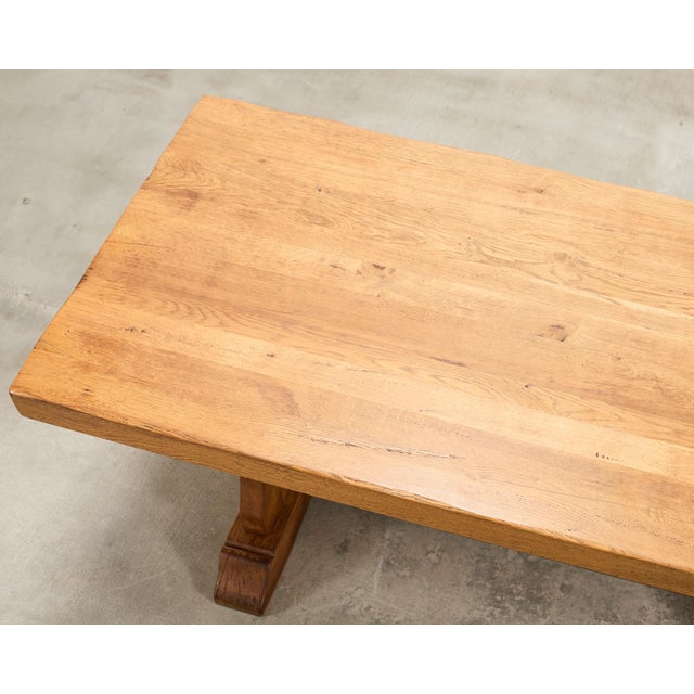 Brown French Provincial Oak Country Farmhouse Trestle Dining Table For Sale - Image 8 of 18