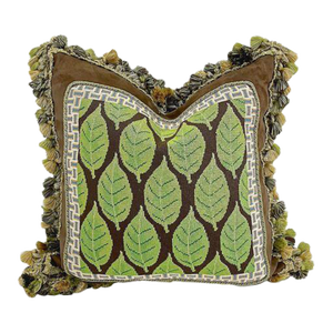 Vintage Leaf Pattern Needlepoint & Fringe Pillow