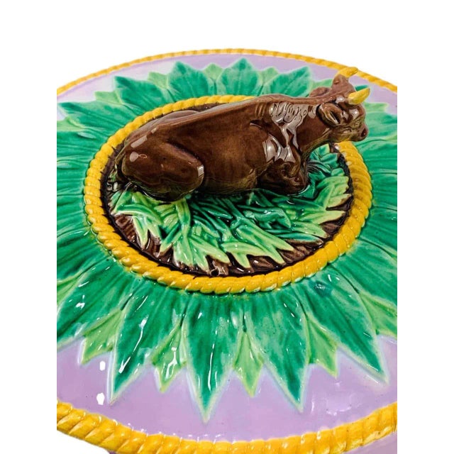 George Jones Majolica Cow Cheese Dome and Stand, Pink Ground, English 1873 For Sale - Image 6 of 13