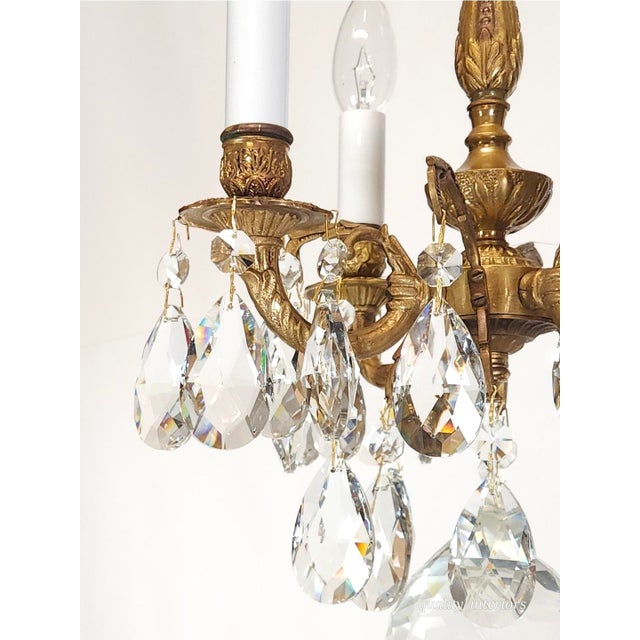 Antique 4 Arm 4 Light Glowing Graceful Brass Cut Lead Glass Crystal Chandelier ~ 4 Available For Sale - Image 9 of 11