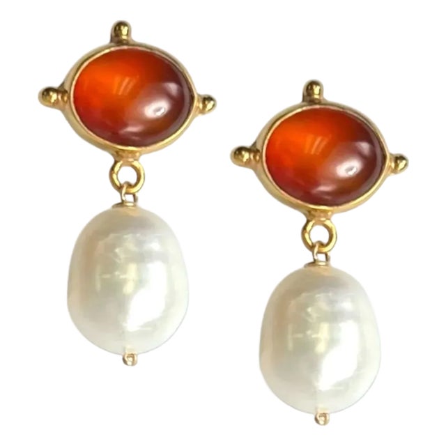 Carnelian Pearl Drop Ear For Sale