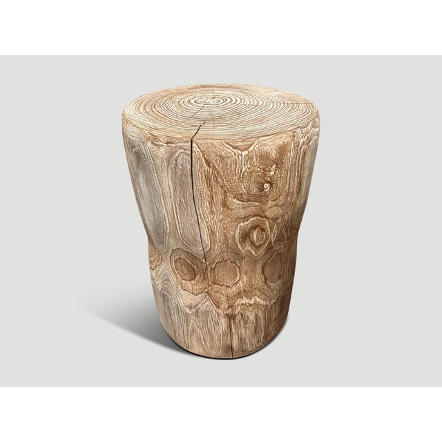 Wood Andrianna Shamaris Hand Carved Teak Wood Side Table or Stool For Sale - Image 7 of 18