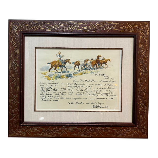 Charles Russell Printed Letter to Geo Farr, Framed For Sale