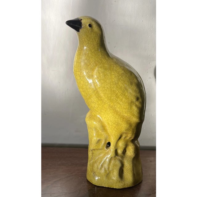 Antique 19th Century Chinese Export Porcelain Bird Figure of a Quail or Dove in Bright Yellow Glaze Standing on Rock Work For Sale In New York - Image 6 of 12