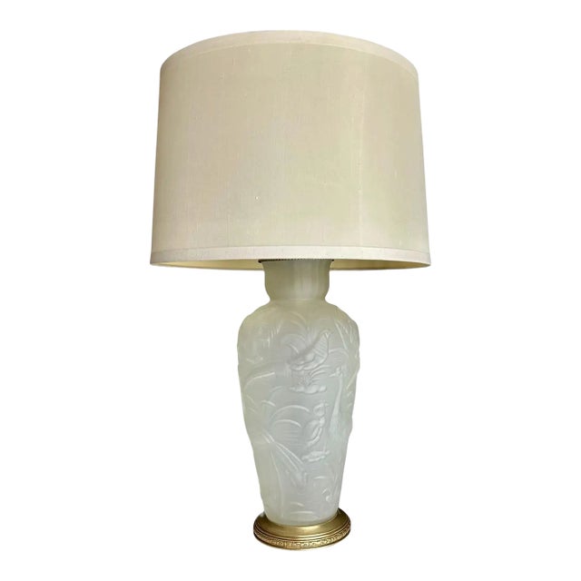 Single Chinoiserie Satin Glass Muller Freres Style Table Lamp For Sale