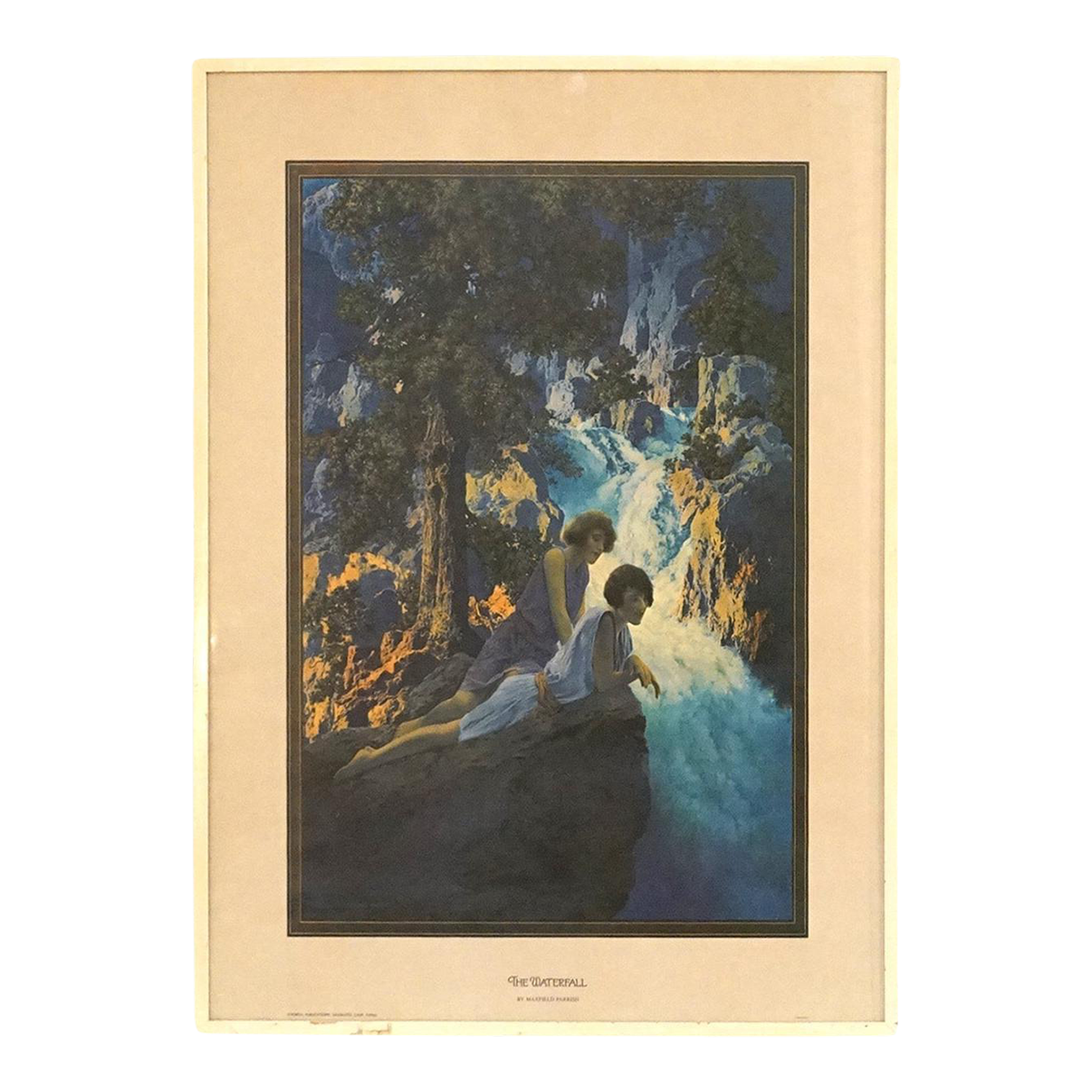 メゾチント　vintage Art 1970s Art Deco Maxfield Parrish “Waterfall” Edison Mazda Calendar