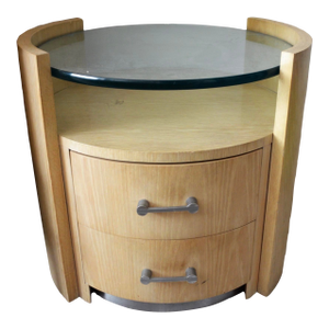 1970s Mid-Century Jay Spectre Art Deco Oval Glass Top Nightstand