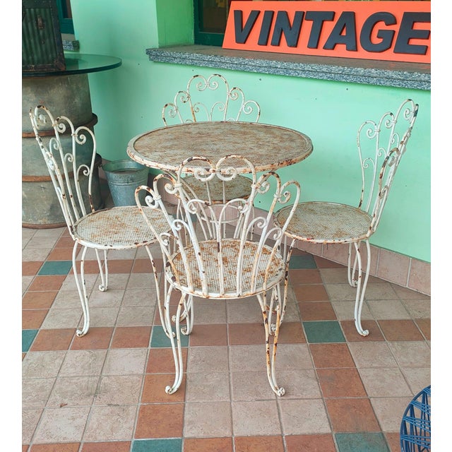 1960s French Garden Table and Chairs in Iron, 1960s, Set of 5 For Sale - Image 5 of 17