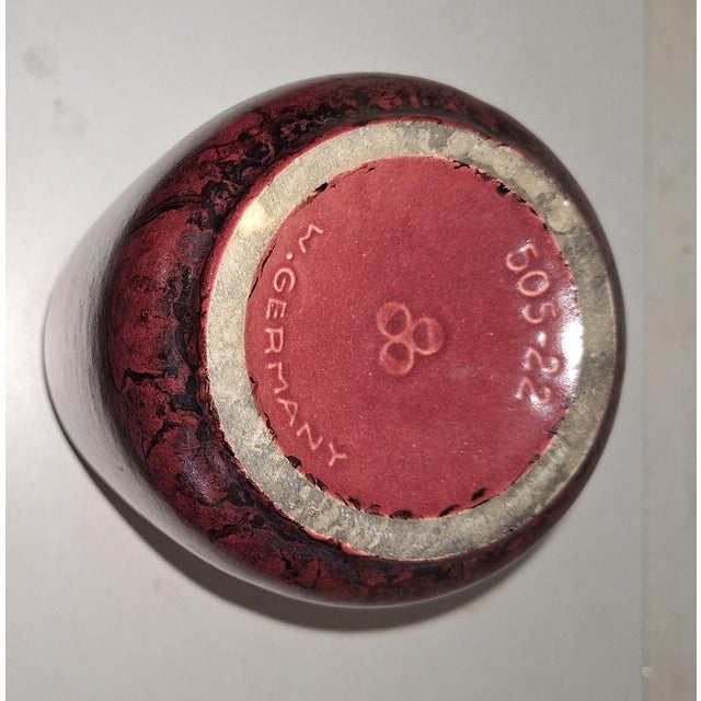 Vintage German Red Marbled Ceramic Vase, 1970s For Sale - Image 4 of 5