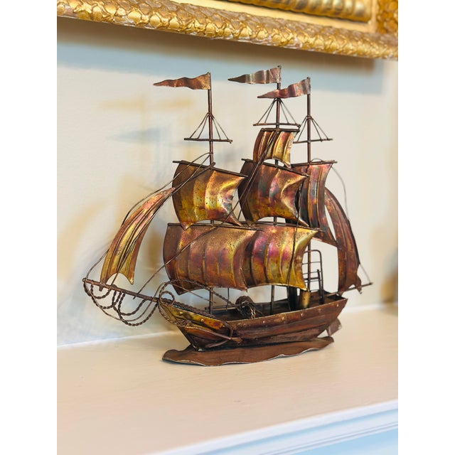 1960s Vintage Metal Art Sailboat Sculpture For Sale - Image 5 of 9