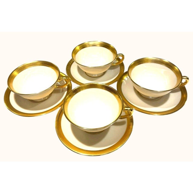 Vintage Lenox Lowell P-67 Gold Stamp Gold Encrusted Cup and Saucer-Set of 4 Usa For Sale - Image 9 of 11
