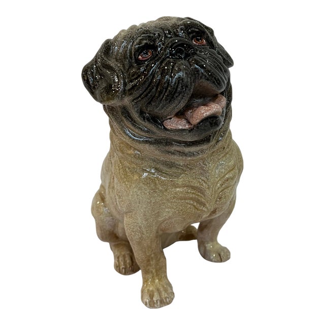 Midcentury Italian Pug Sculpture in Glazed Terra Cotta For Sale
