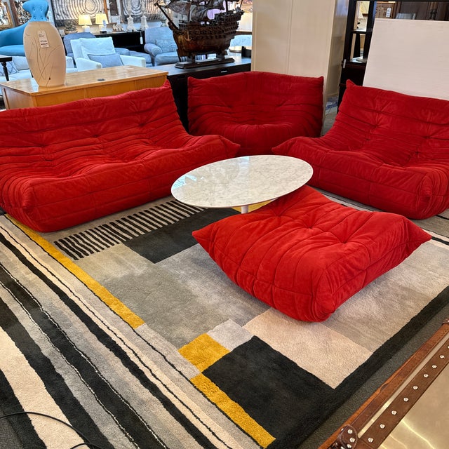 Michel Ducaroy for Ligne Roset Togo Ottoman, Alcantara Goya Red For Sale - Image 11 of 12