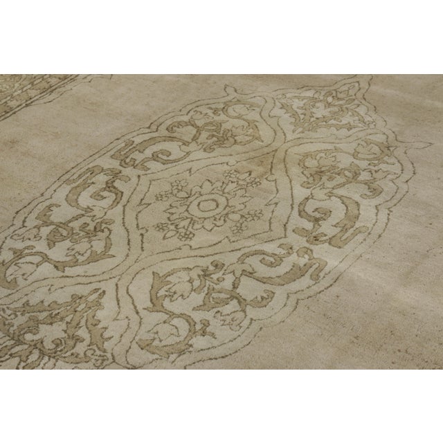 Green Hand-Knotted Antique Indian Amritsar Rug in Green, Gray, Beige Medallion Pattern For Sale - Image 8 of 9