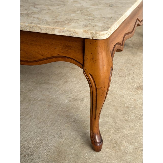 Vintage French Provincial Coffee Table With Brecciated Marble Top, C. 1950s For Sale - Image 11 of 16