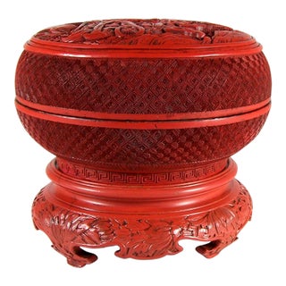 Chinese 19th C Red Lacquer Cinnabar Box With Matching Stand For Sale
