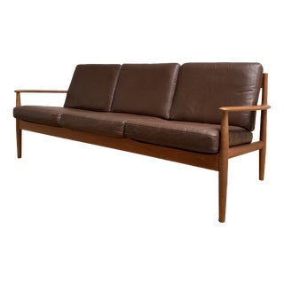 Teak and Leather Sofa by Grete Jalk for France & Son, 1960s For Sale