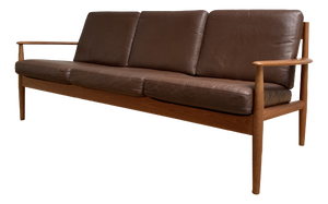 Teak and Leather Sofa by Grete Jalk for France & Son, 1960s