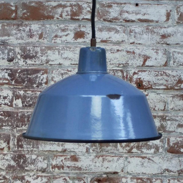 Vintage Industrial Blue Enamel Factory Pendant Lamp For Sale - Image 4 of 5