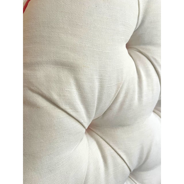 Ivory Custom Upholstered Twin Headboards in Ivory Canvas With Pink Contrast Welt Scalloped Silhouette Coastal Hollywood Regency For Sale - Image 8 of 15