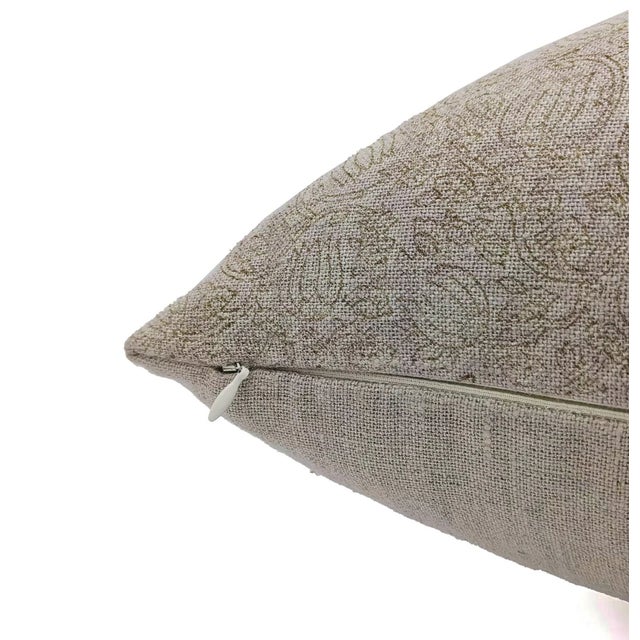 Modern Hand-Block Printed Decorative Cushion Cover Thick Linen 14x14 Inch- 8Kamal For Sale - Image 3 of 5