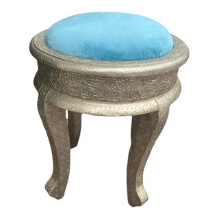 Vintage Anglo Indian Silvered Wrapped Clad Little Bench For Sale