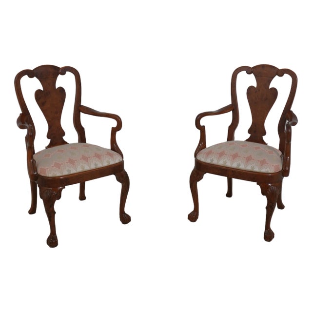 Pair of George III Style Burl Walnut Dining Armchairs For Sale