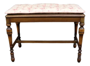 Jacobean Style Walnut Tufted Vanity Bench