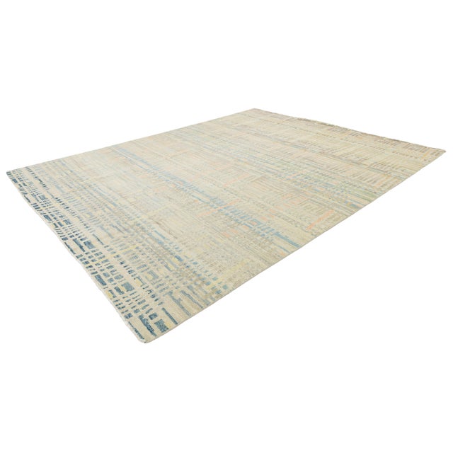 Modern Abstract Geometric Hand-Knot Wool Area Rug in Pastel Pastel Neutral Tones For Sale - Image 12 of 12