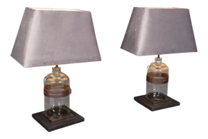 1900 Antique Victorian English Glass Jar Lamps - a Pair