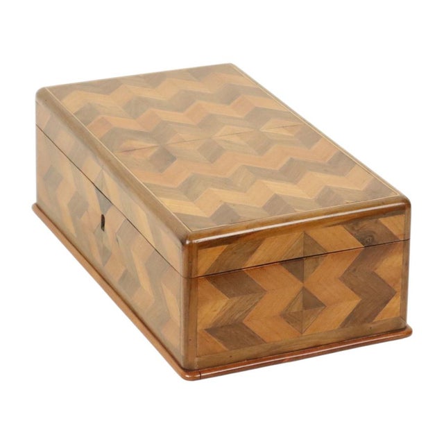 Art Deco Style Wooden Jewelry Box with Chevron Inlay, 1950s For Sale - Image 3 of 18