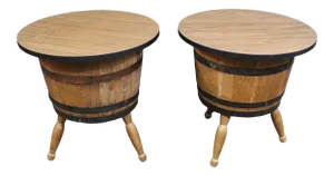 Mid Century Modern Whiskey Barrel Side Tables - a Pair