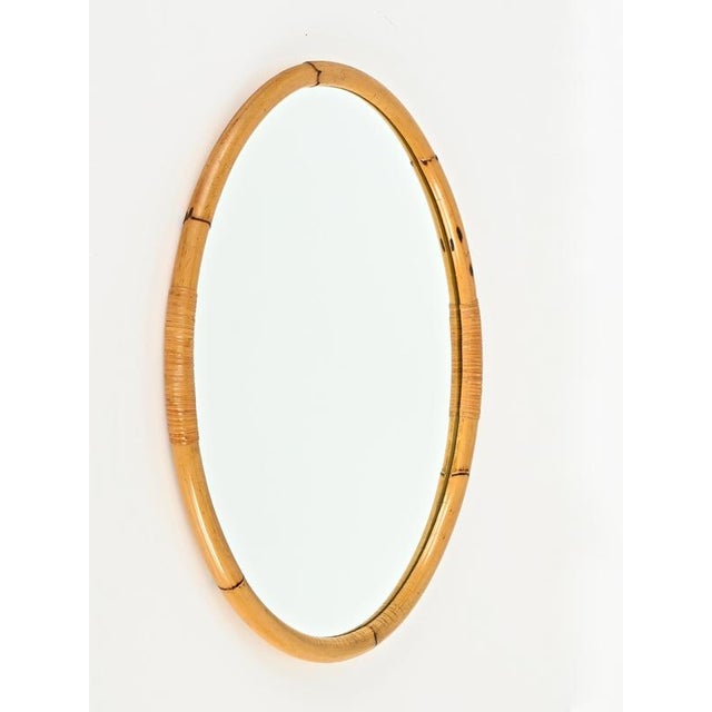 Mid-Century Italian Large Oval Mirror in Curved Bamboo, Rattan and Wicker, 1970s For Sale - Image 11 of 15